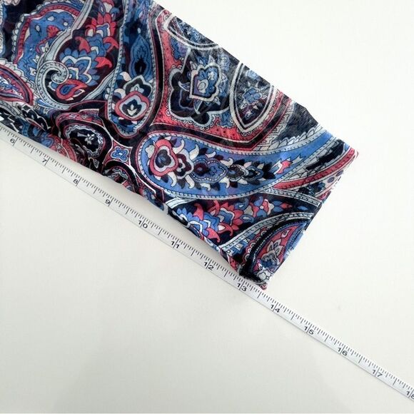 INC International Concepts Blouse Paisley Rhinestones Stretchy Ruching Women's L - Picture 7 of 8